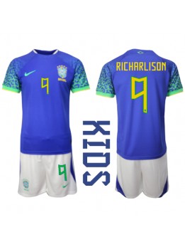 Otroški Nogometna dresi replika Brazilija Richarlison #9 Gostujoči SP 2022 Kratek rokav (+ hlače)